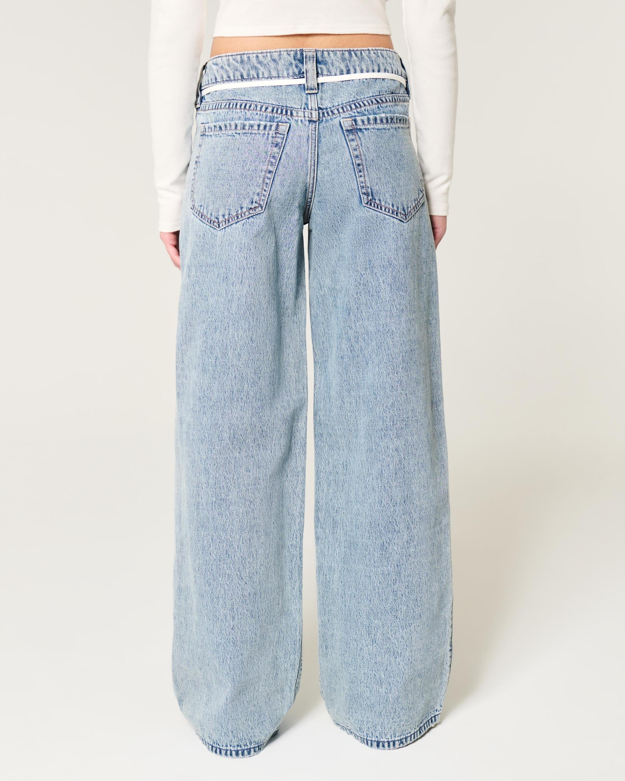 Low-Rise Light Wash Shoelace Super Baggy Jeans Product Image