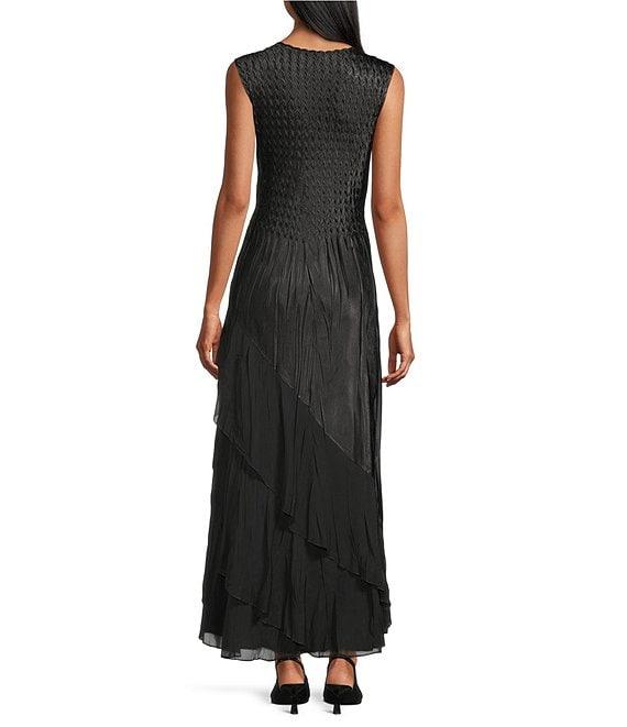 Komarov V-Neck Sleeveless Cascading Chiffon Ruffle Front Charmuese Satin Maxi Dress Product Image