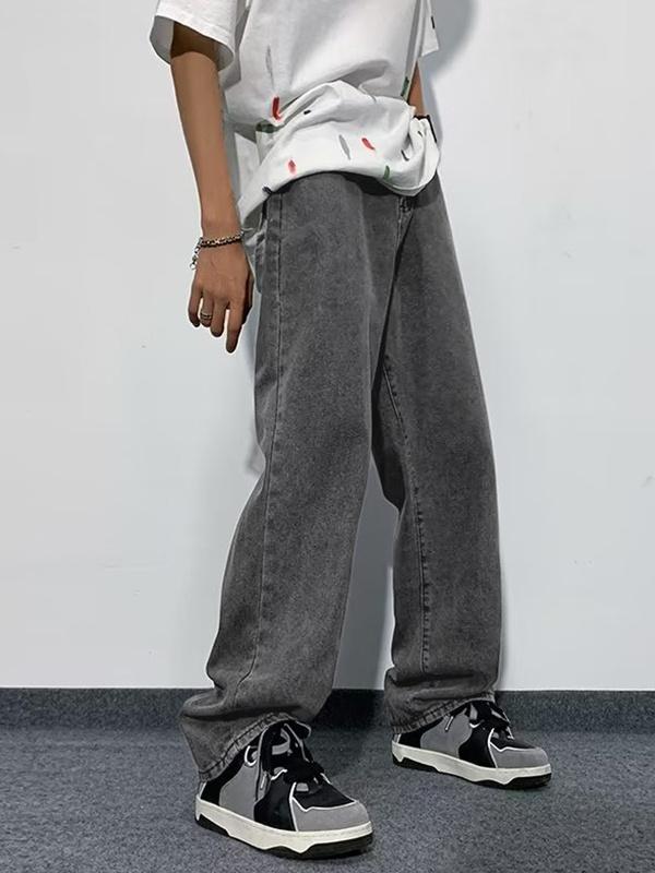 Men's All Match Mid Waist Straight Loose Jeans Product Image