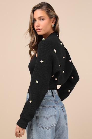 Sweetest Comfort Black Rosette Knit Shrug Cardigan Product Image