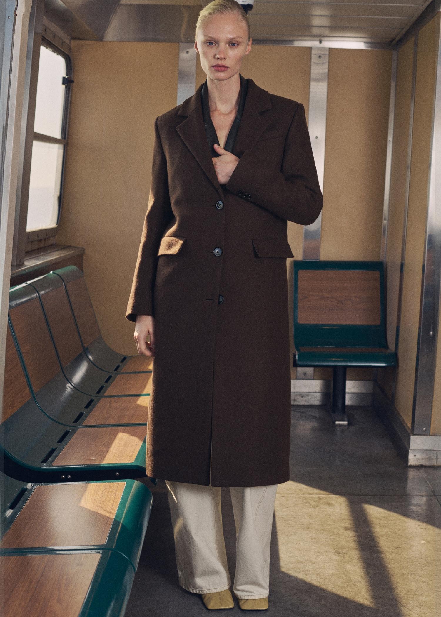 Long structured wool coat - Women | MANGO USA Product Image