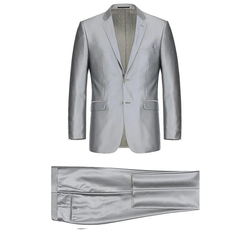 Gray Slim Fit Sharkskin Italian Styled 2 Piece Suit Product Image