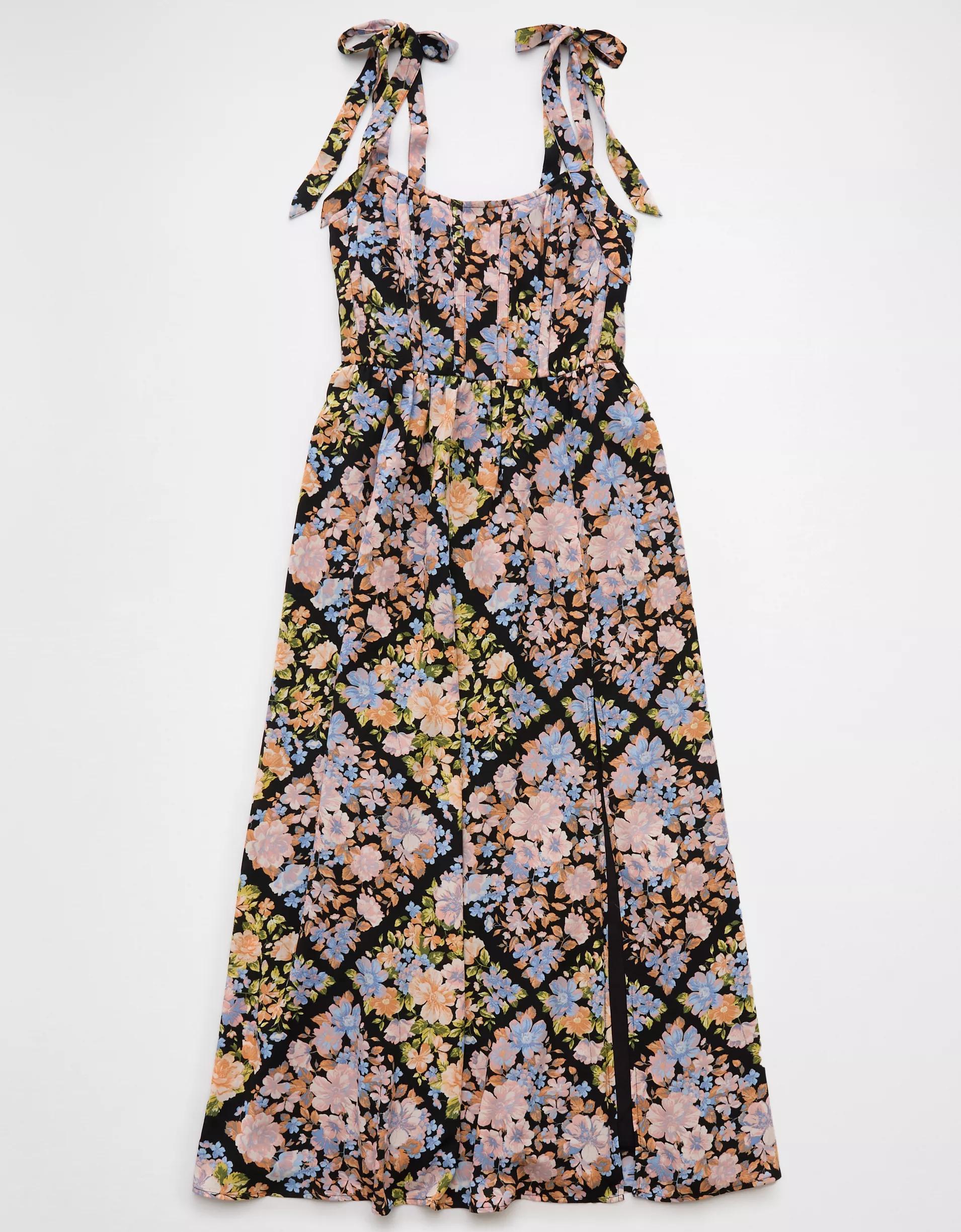 AE Corset Tie Strap Floral Midi Dress Product Image