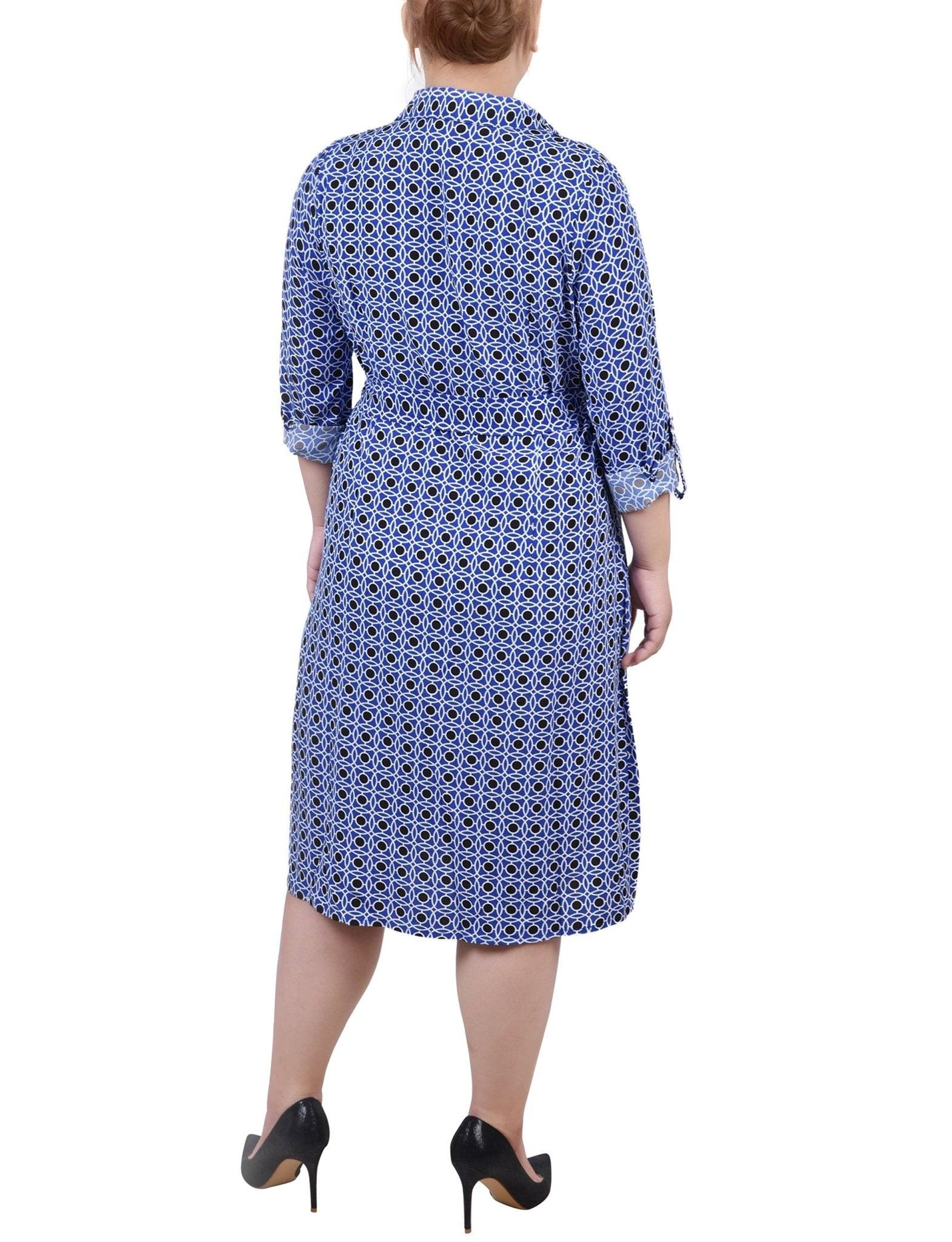 Surf The Web Alcalaric 3/4 Roll Tab Sleeve Belted Shirtdress - Plus Product Image