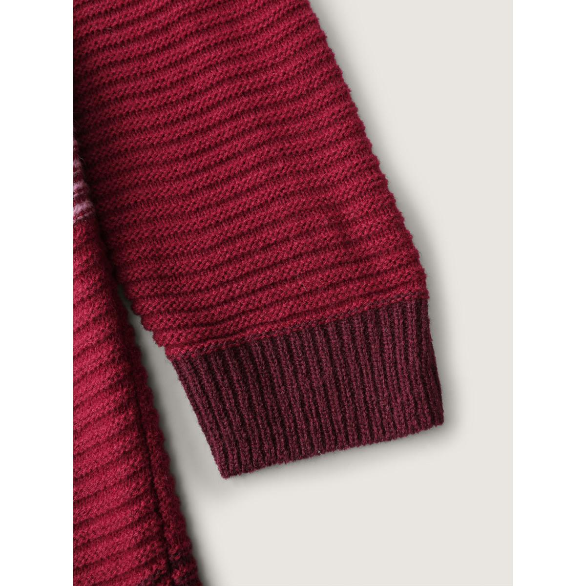 Plus Size Colorblock Lapel Collar Knit Cardigan Deepred Women Playful Loose Long Sleeve Casual Cardigans BloomChic 26/4X Product Image