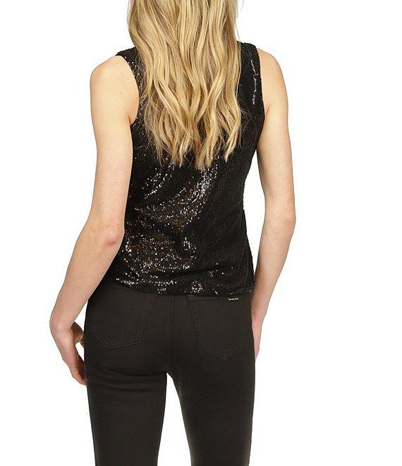 Michael Kors Sequin Crew Neck Sleeveless Tank Top Product Image