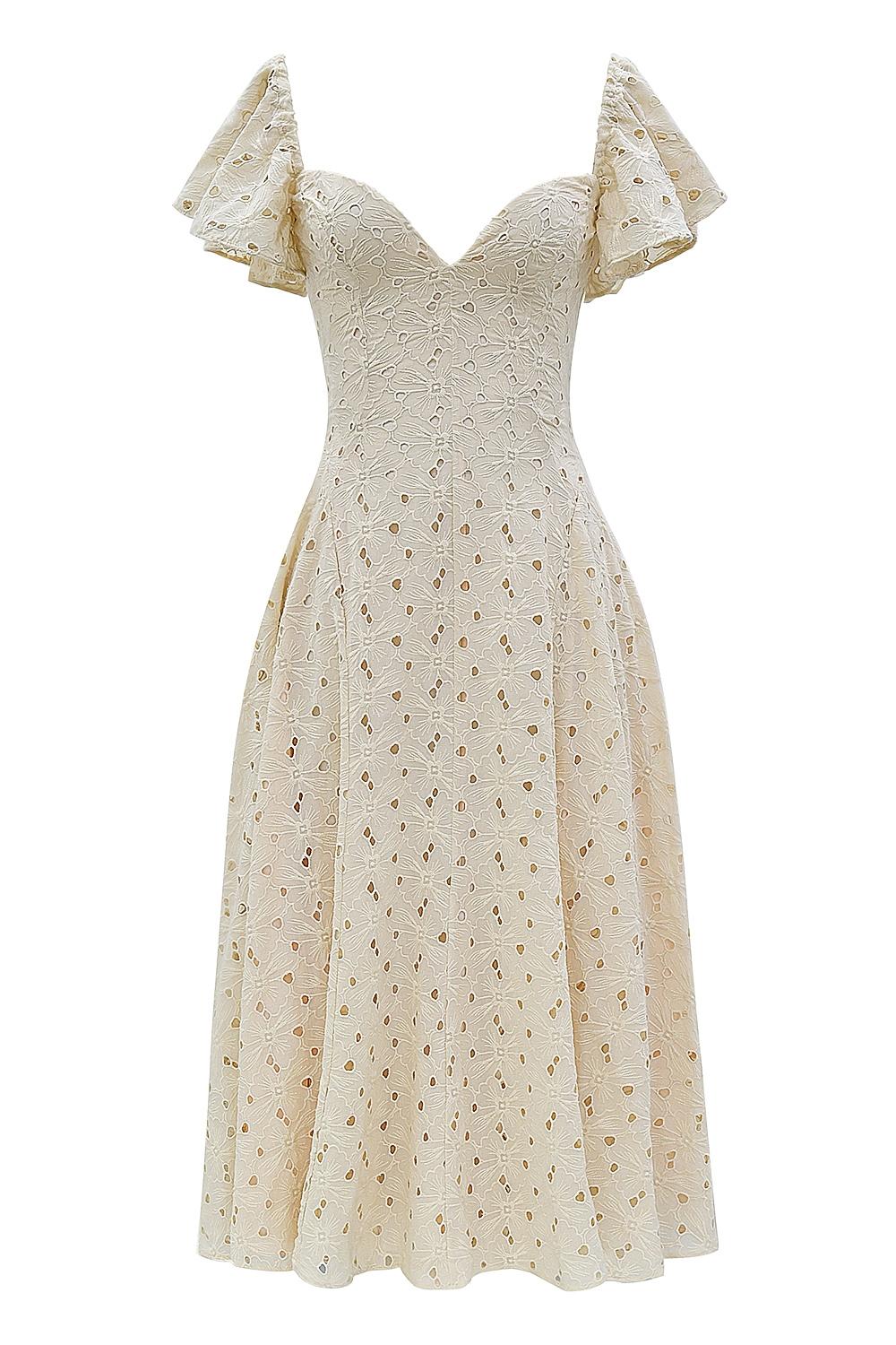 Amaya  cream tea broderie anglais midi dress Product Image