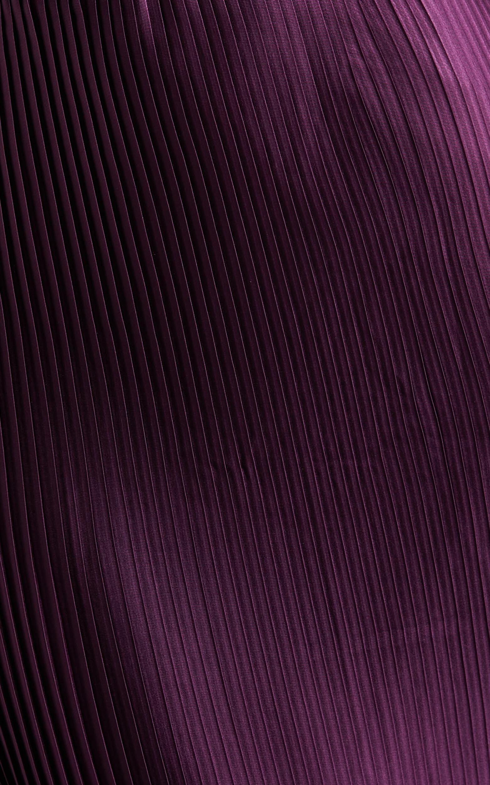 Marlette Midi Dress - Pleated Open Back Halter Dress in Aubergine Product Image