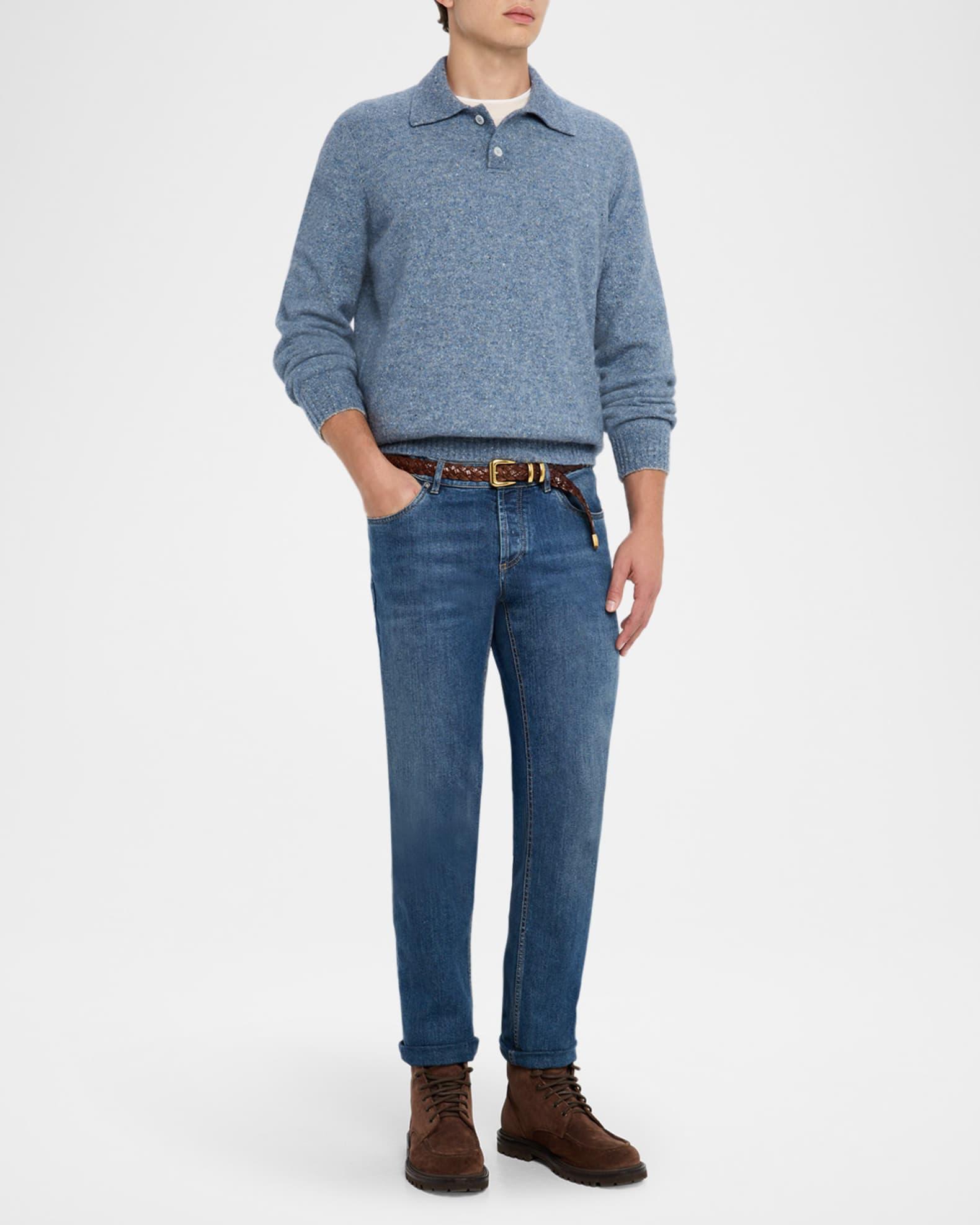 Men's Wool and Nylon Melange Polo Sweater Product Image