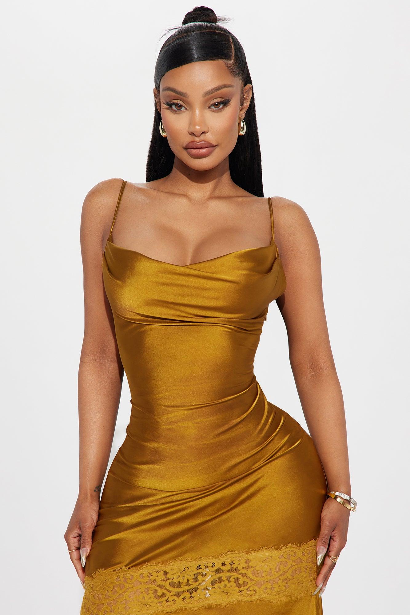 Inside Out Satin Maxi Dress - Gold Product Image