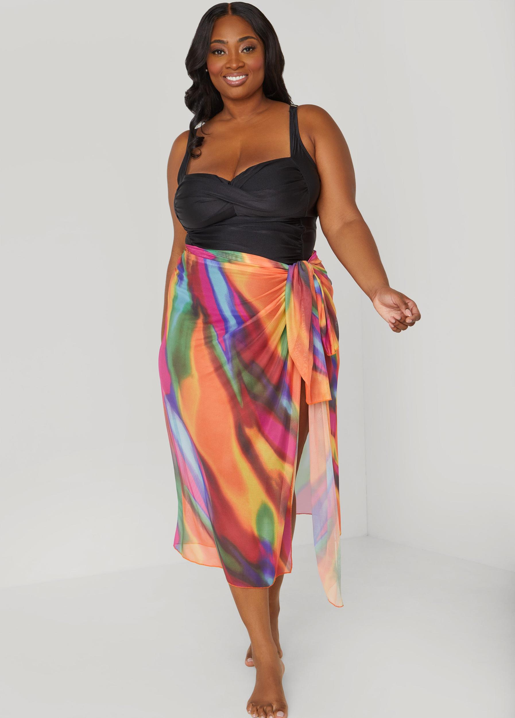 Plus Size Tie Dyed Stretch Mesh Sarong Ashley Stewart Product Image