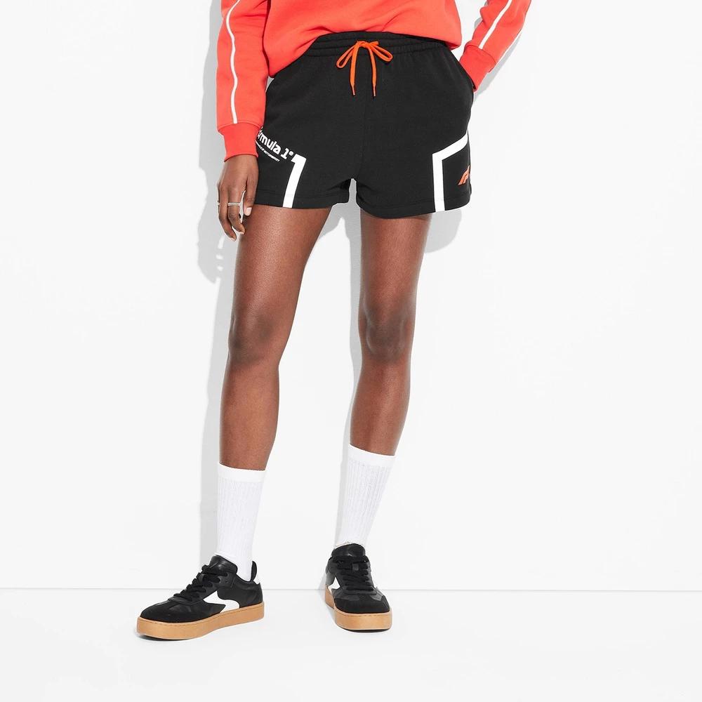 Women's Formula 1 Graphic Shorts - Black 2X: Cotton-Polyester Blend, Midweight Fleece, Regular Fit, Pull-On Style, Side Pocket Product Image