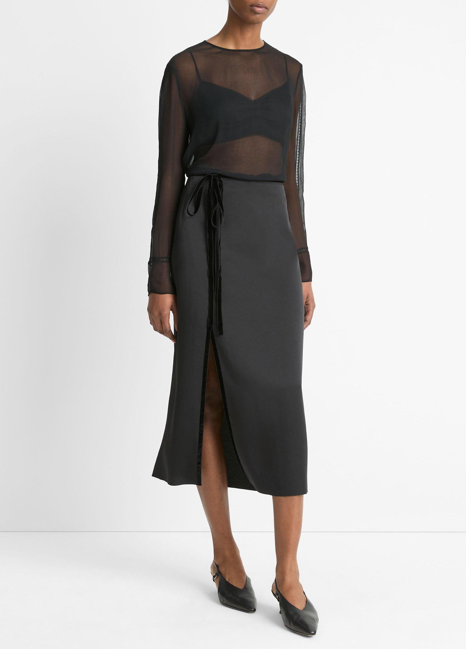 Velvet-Trim Side-Slit Skirt Product Image