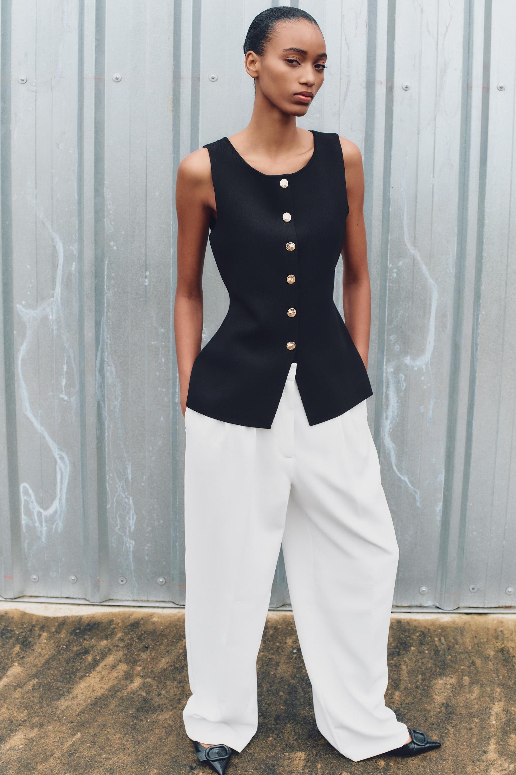 GOLD BUTTON KNITTED VEST TOP Product Image