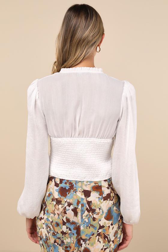 Elevated Achievement White Balloon Sleeve Button-Front Top Product Image