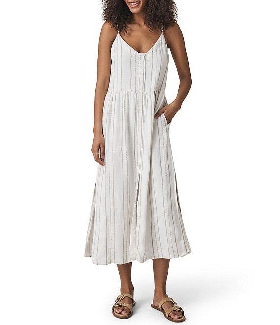 Splendid Gabrielle Knit Stripe Print V-Neck Sleeveless A-Line Midi Dress Product Image