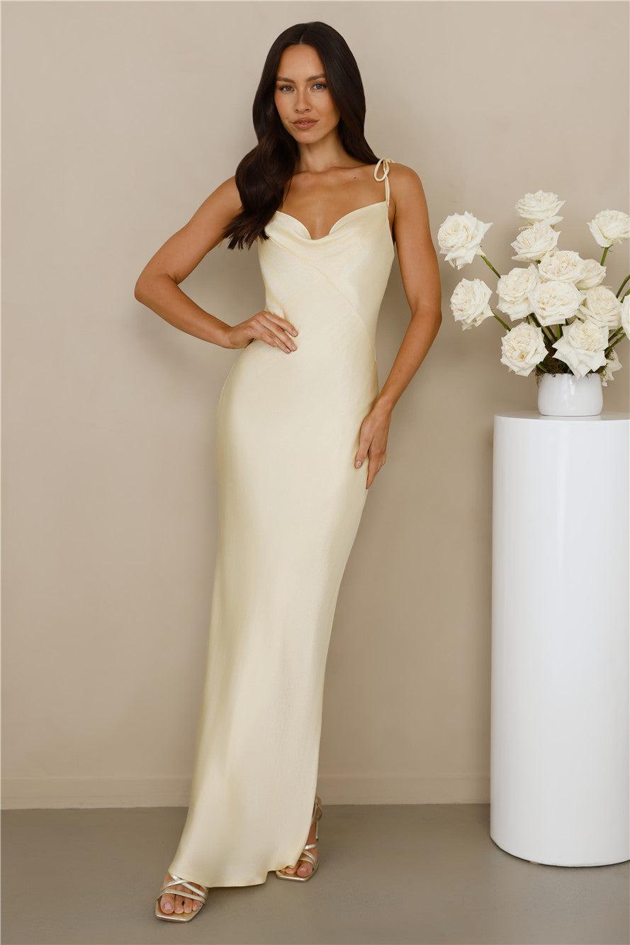 The Penelope Cowl Satin Maxi Dress Yellow Product Image