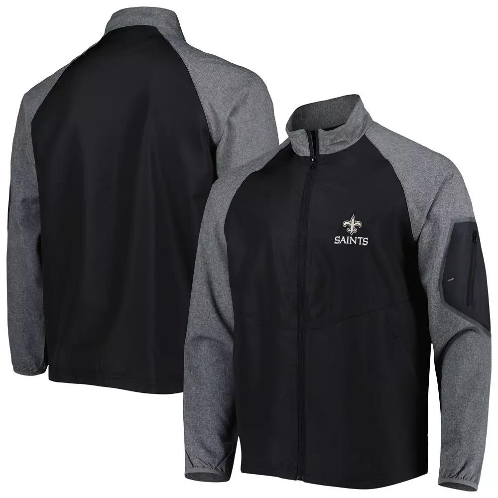 Men's Dunbrooke Black New Orleans Saints Hurricane Raglan Full-Zip Windbreaker Jacket,  Product Image