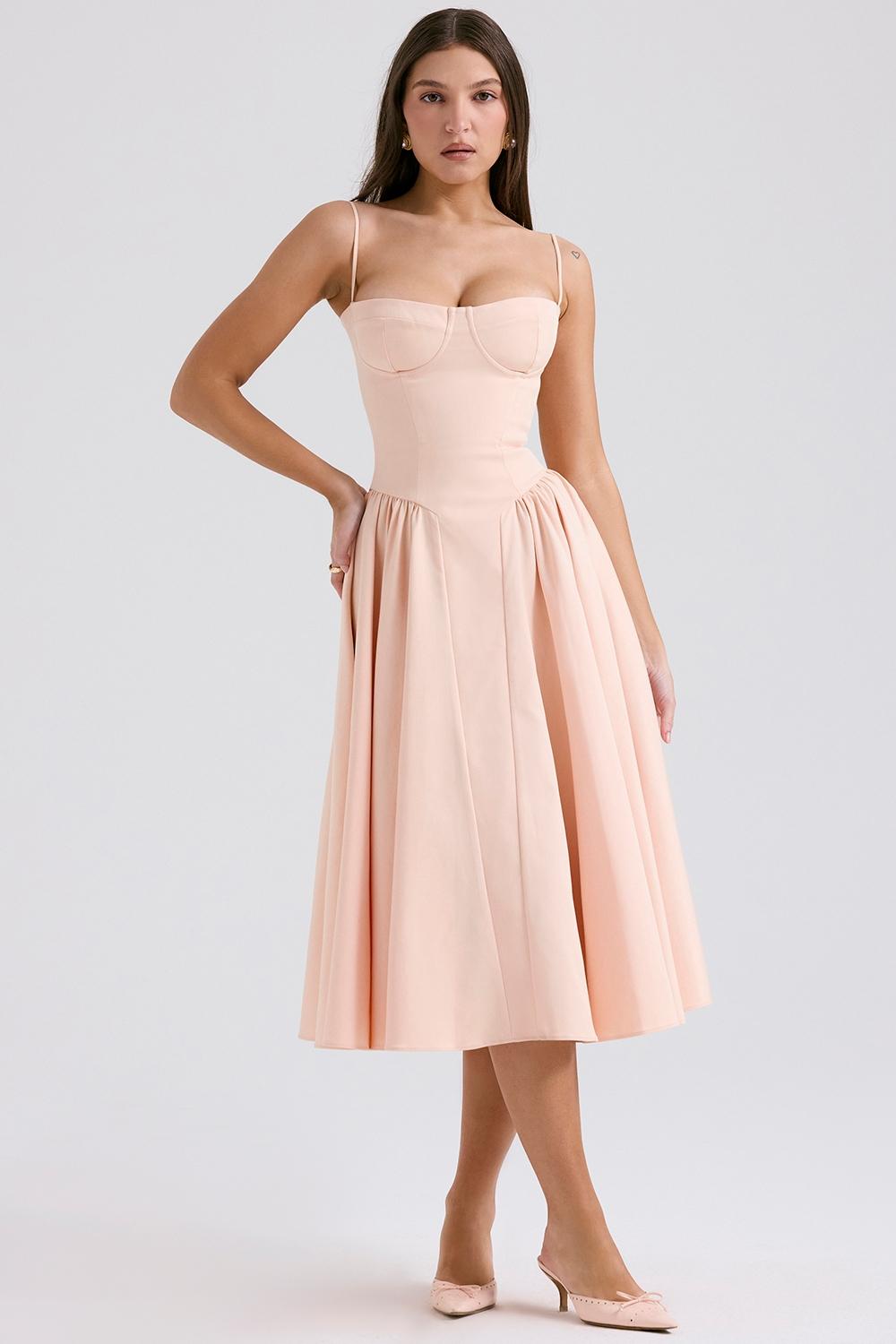 Samaria  peach parfait twill corset midi dress Product Image