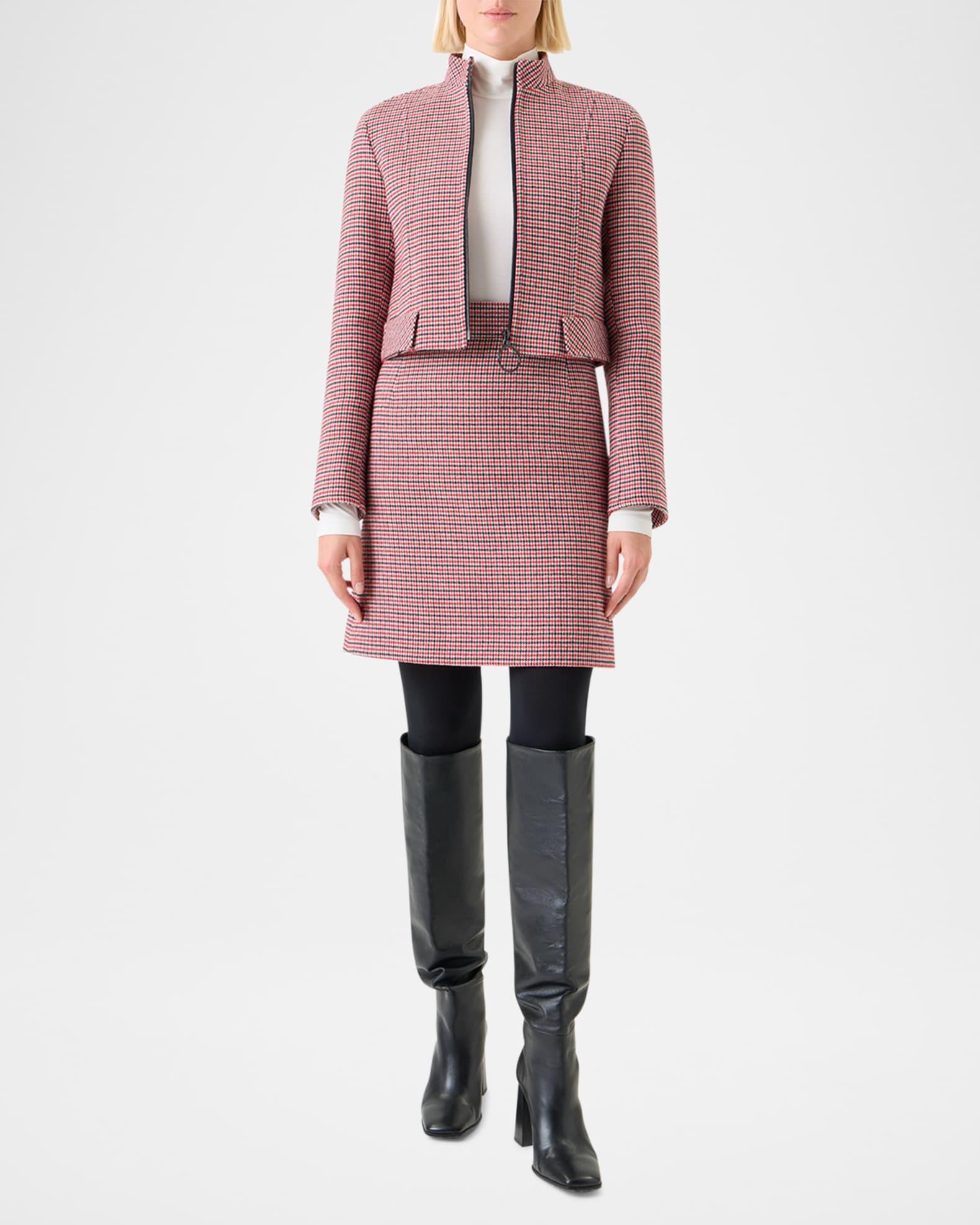 Houndstooth Wool Fresco Crop Bomber Jacket Product Image