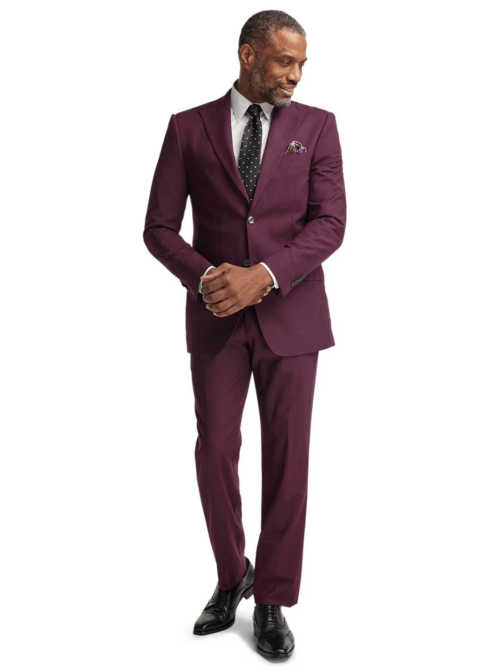 Wool Stretch Bengaline Single Breasted Peak Lapel Suit - Plum Product Image