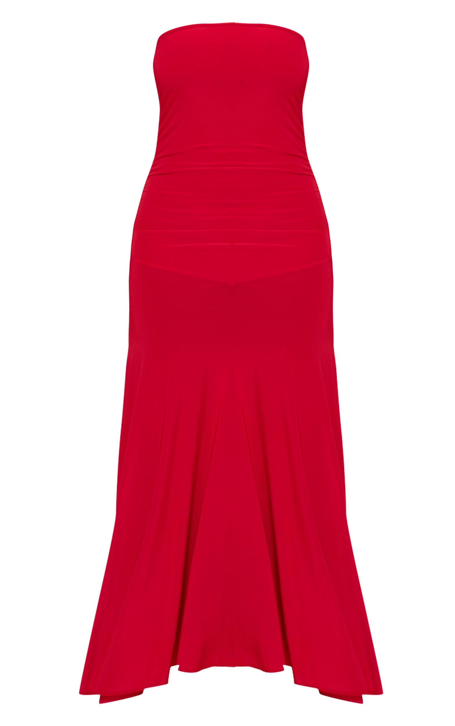 Shape Red Ruched Bandeau Midaxi Dress Product Image