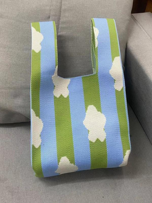 Contrast Color Geometric Woven Handbag Product Image