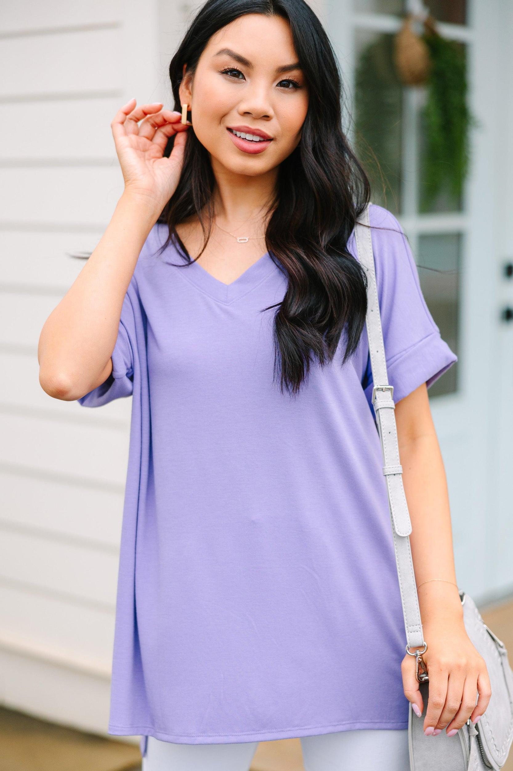 Make Your Life Easy Lavender Purple V-neck Top Female Product Image