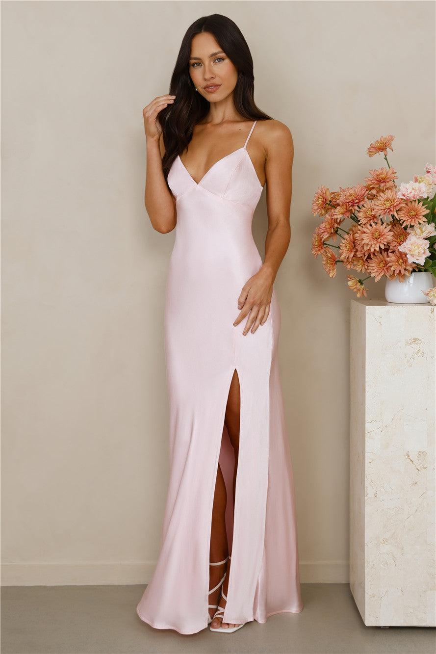 The Sophia Satin Maxi Dress Pink Product Image