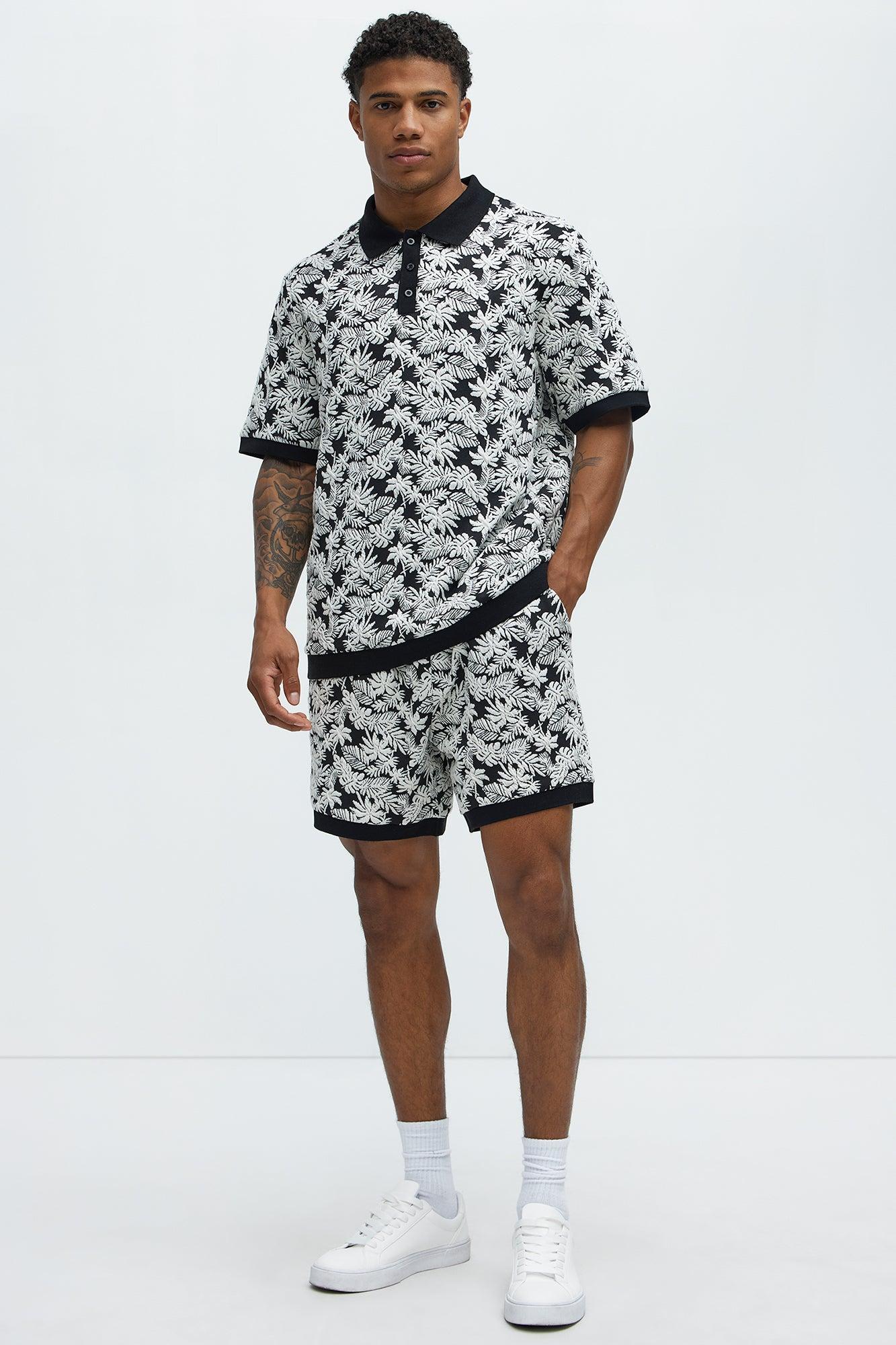 Tropical Textured Knit Shorts - Black/combo Product Image