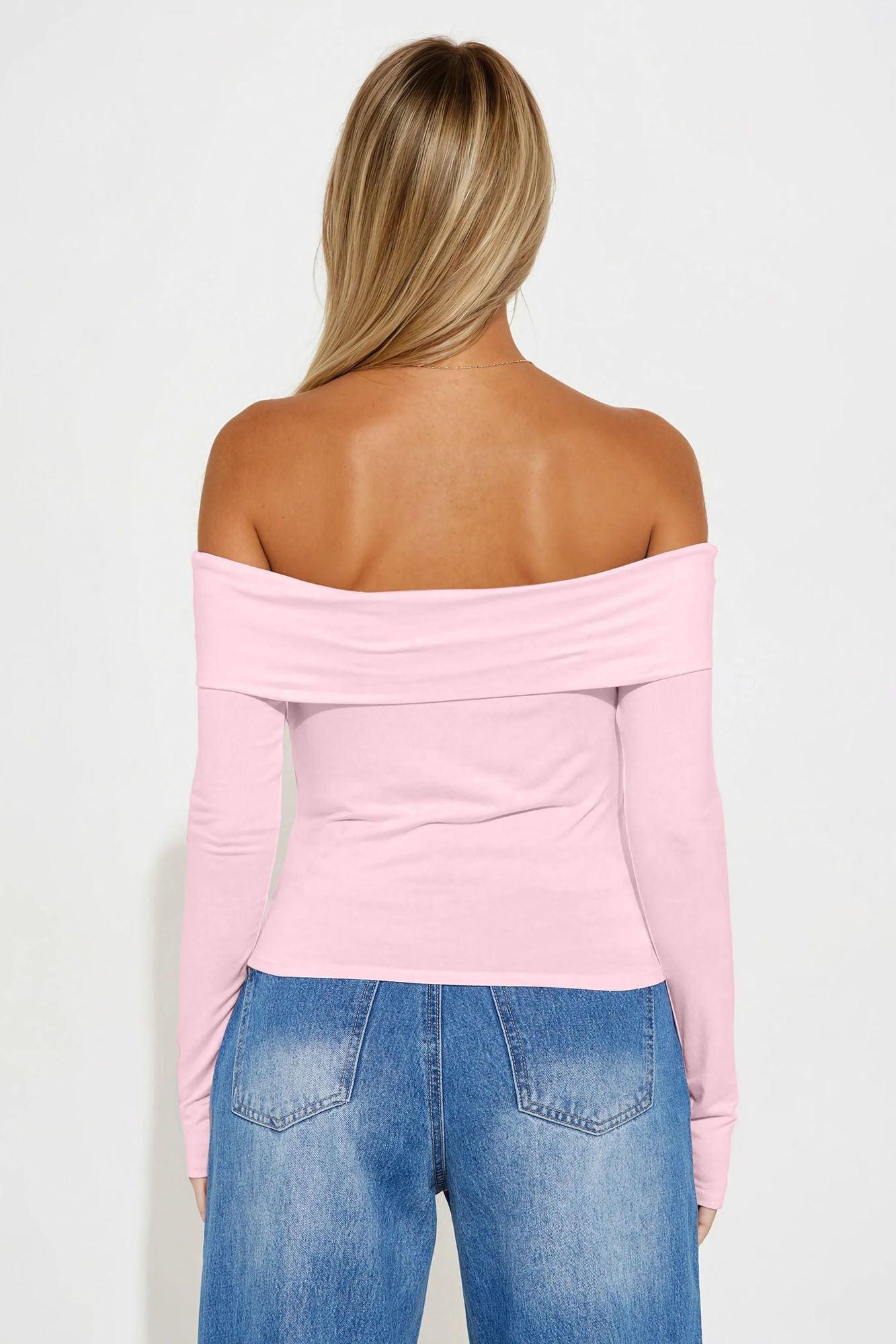 Royal Off Shoulder Lace Up Top - Pink Product Image