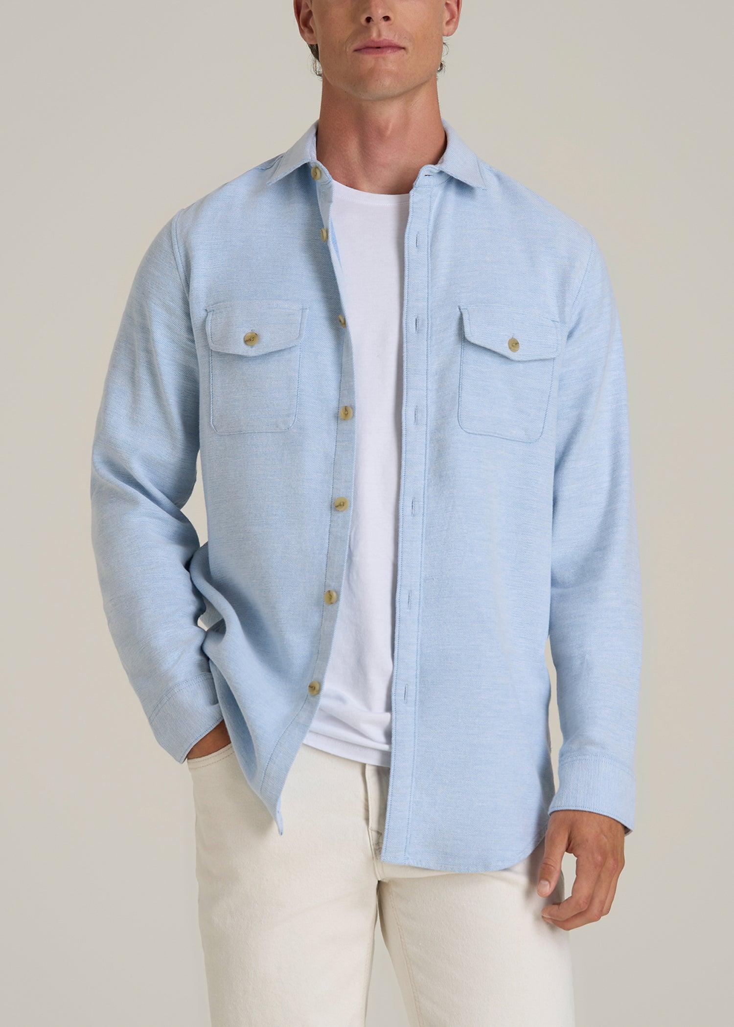 Everyday Comfort Terry Overshirt for Tall Men in Cloud Blue Male Product Image