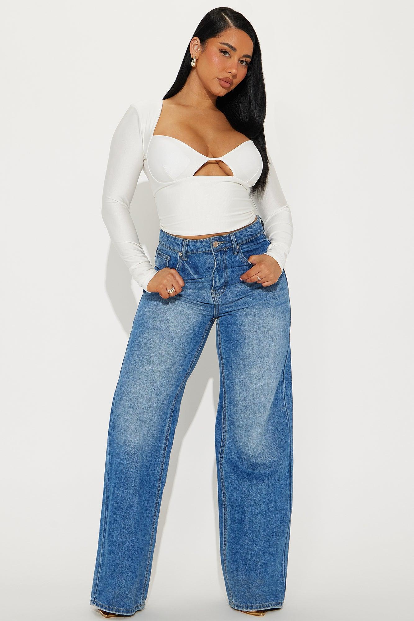 Winona Cropped Long Sleeve Cut Out Top - White Product Image