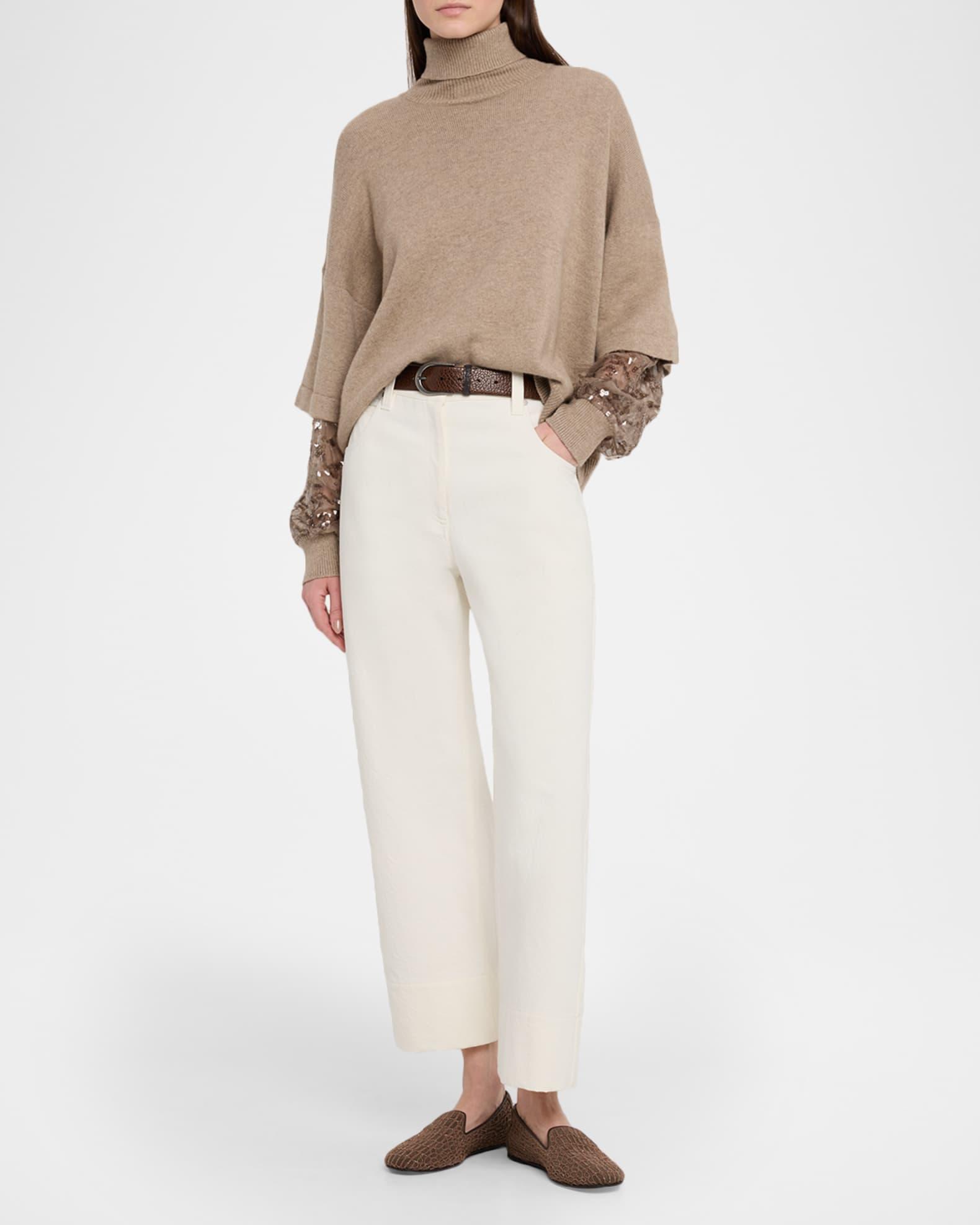 Cashmere Turtleneck Sweater with Sheer Sequined Sleeves Product Image