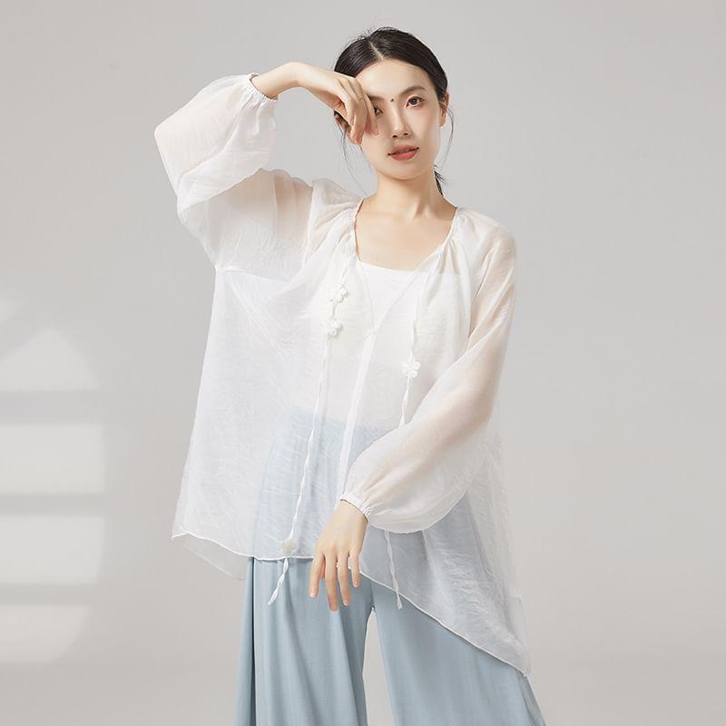 Long-Sleeve V-Neck Plain Dance Top Product Image