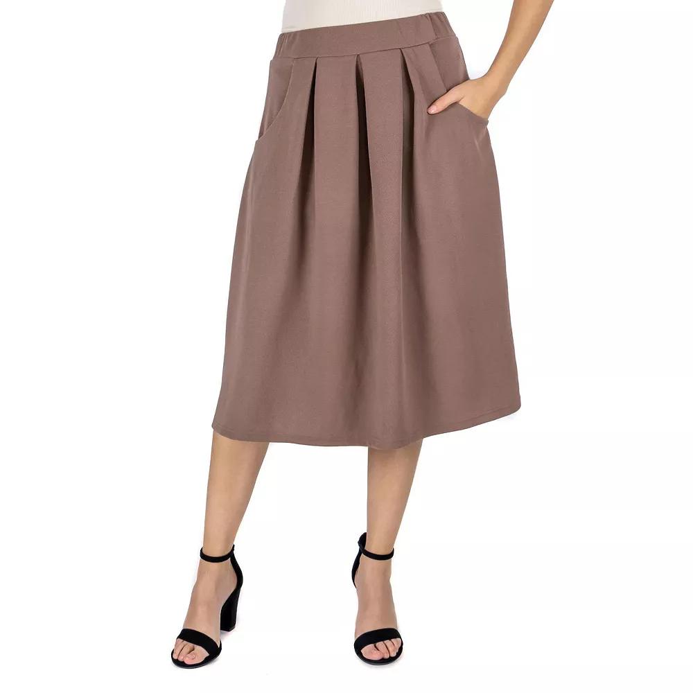 Women's 24Seven Comfort Apparel Solid Pleated Midi Skirt,  Product Image