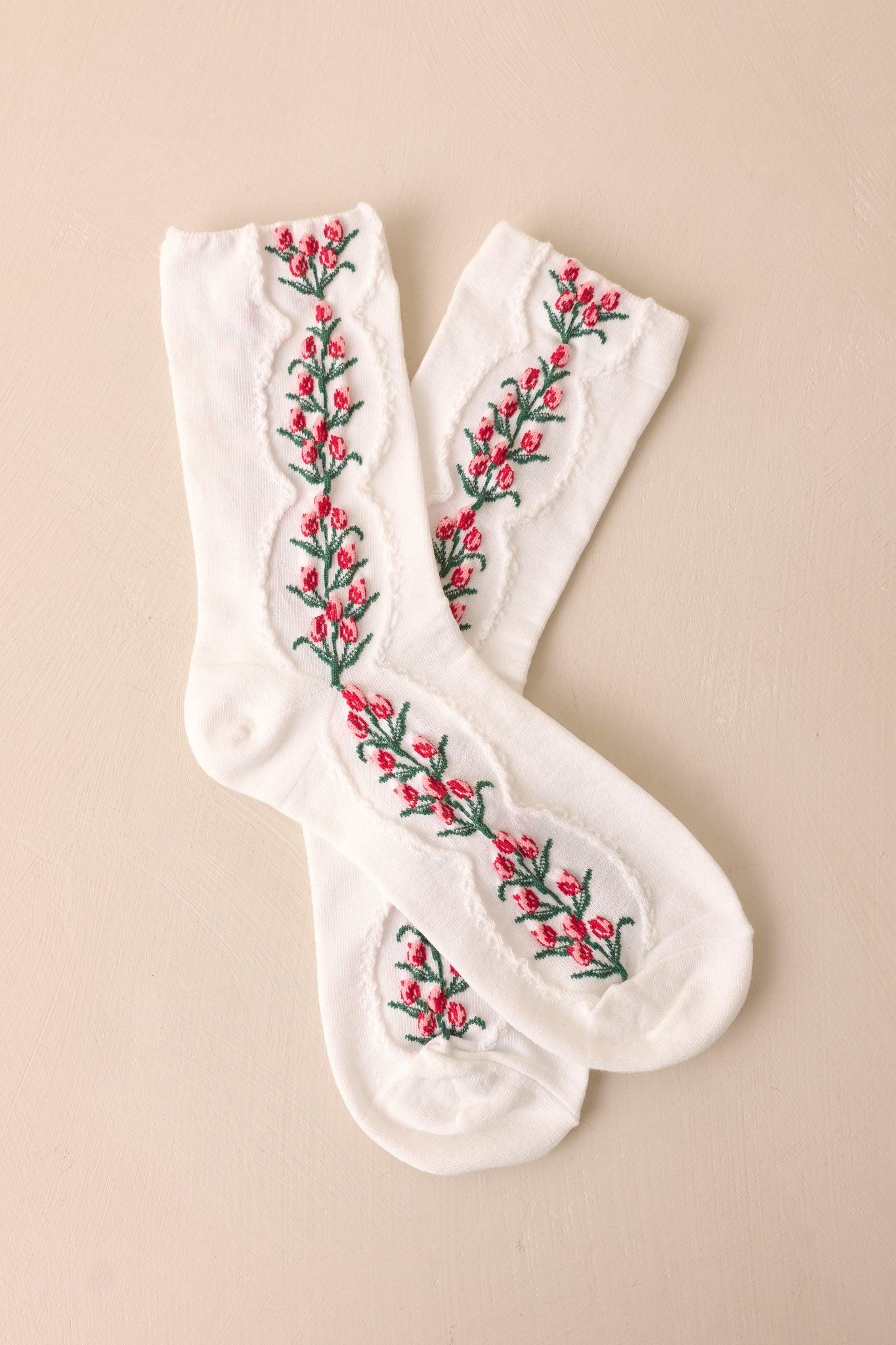 Blossom of the Beloved White Floral Crew Socks Product Image