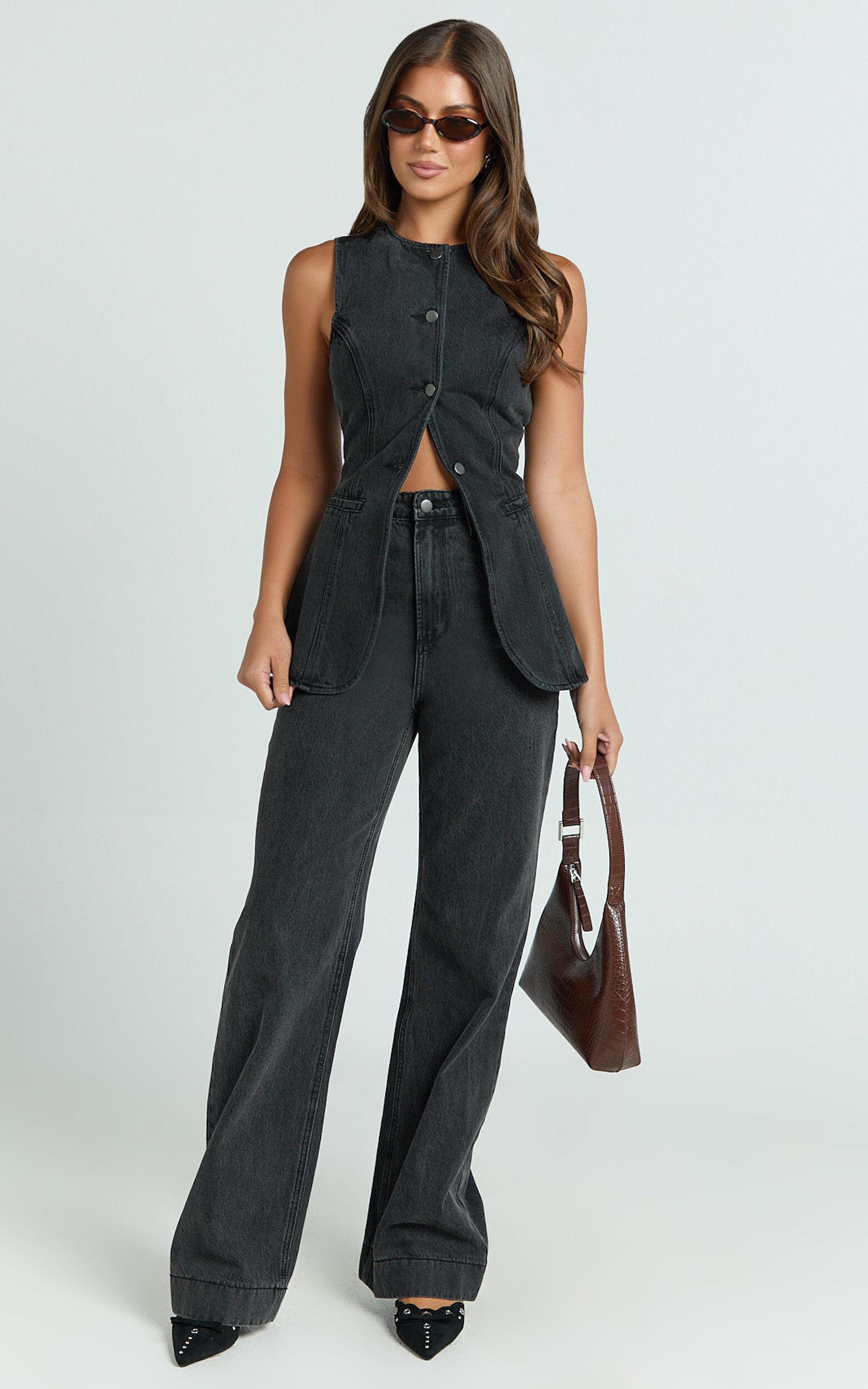 Emman Jeans - High Waisted Cotton Wide Leg Denim Jeans in Black Product Image