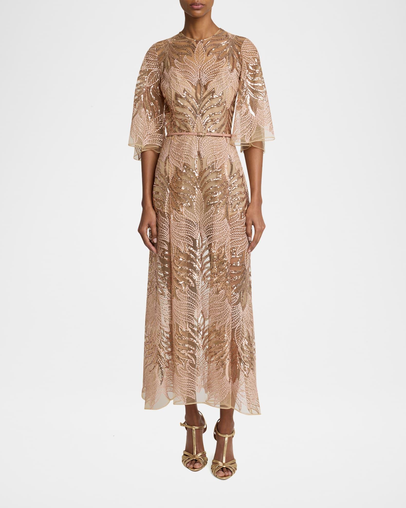 Sequin Embroidered Tulle Midi Dress Product Image