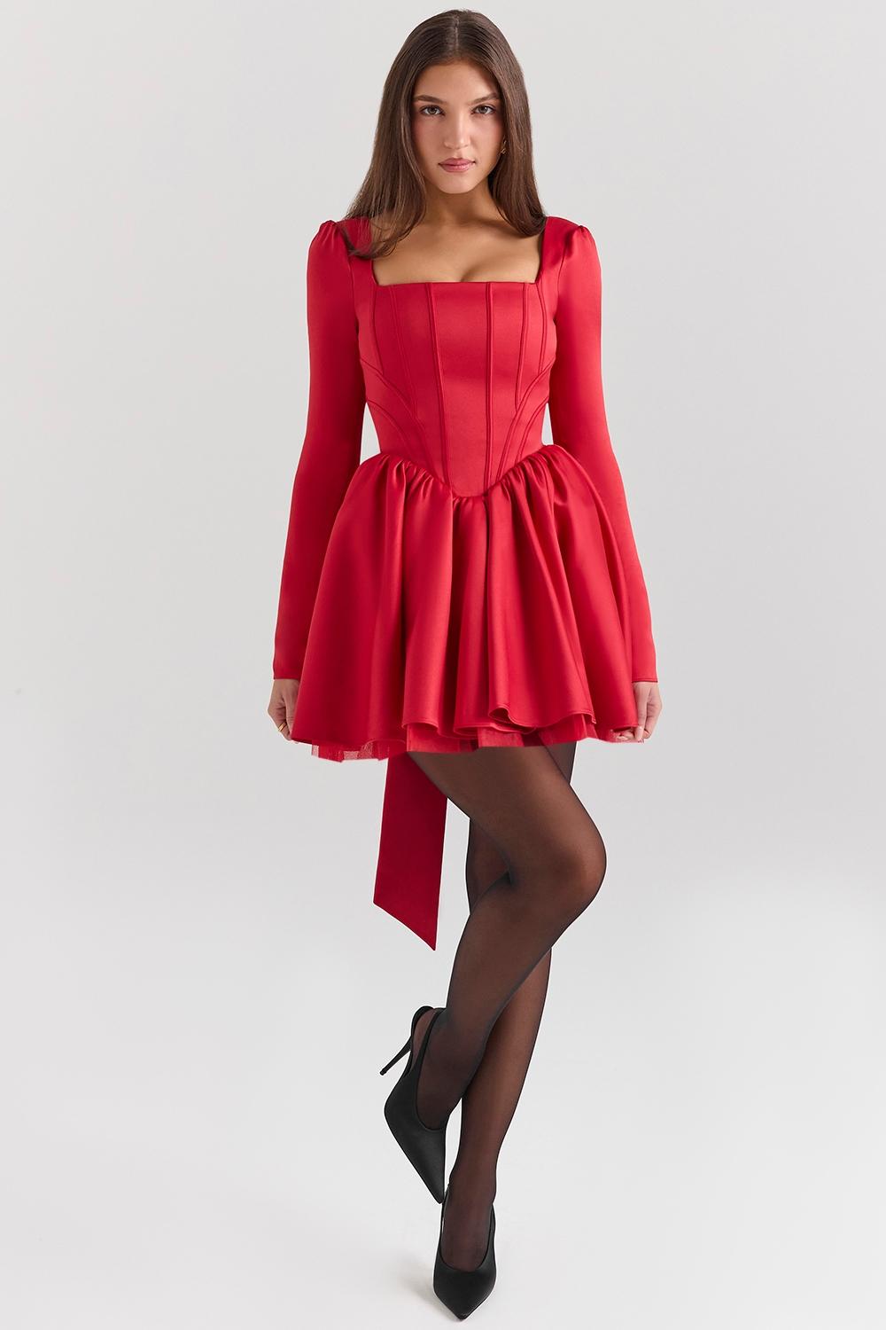 Nina  holly red removable bow tulle mini dress - sale Product Image