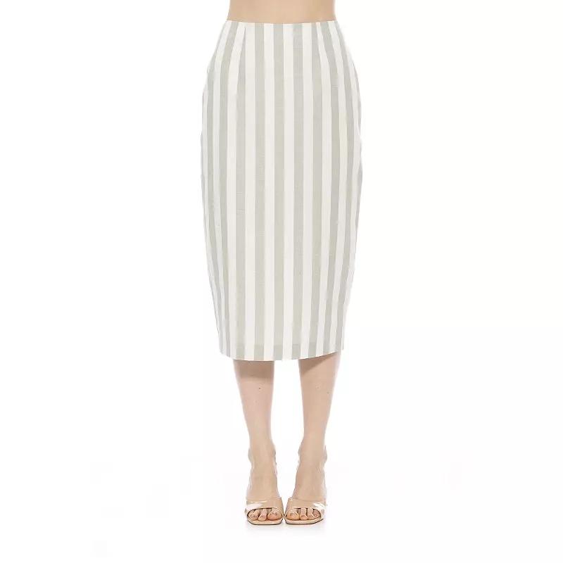 Women's ALEXIA ADMOR Jacki Stripe Midi Pencil Skirt, Size: 2, Yellow Stripe Product Image