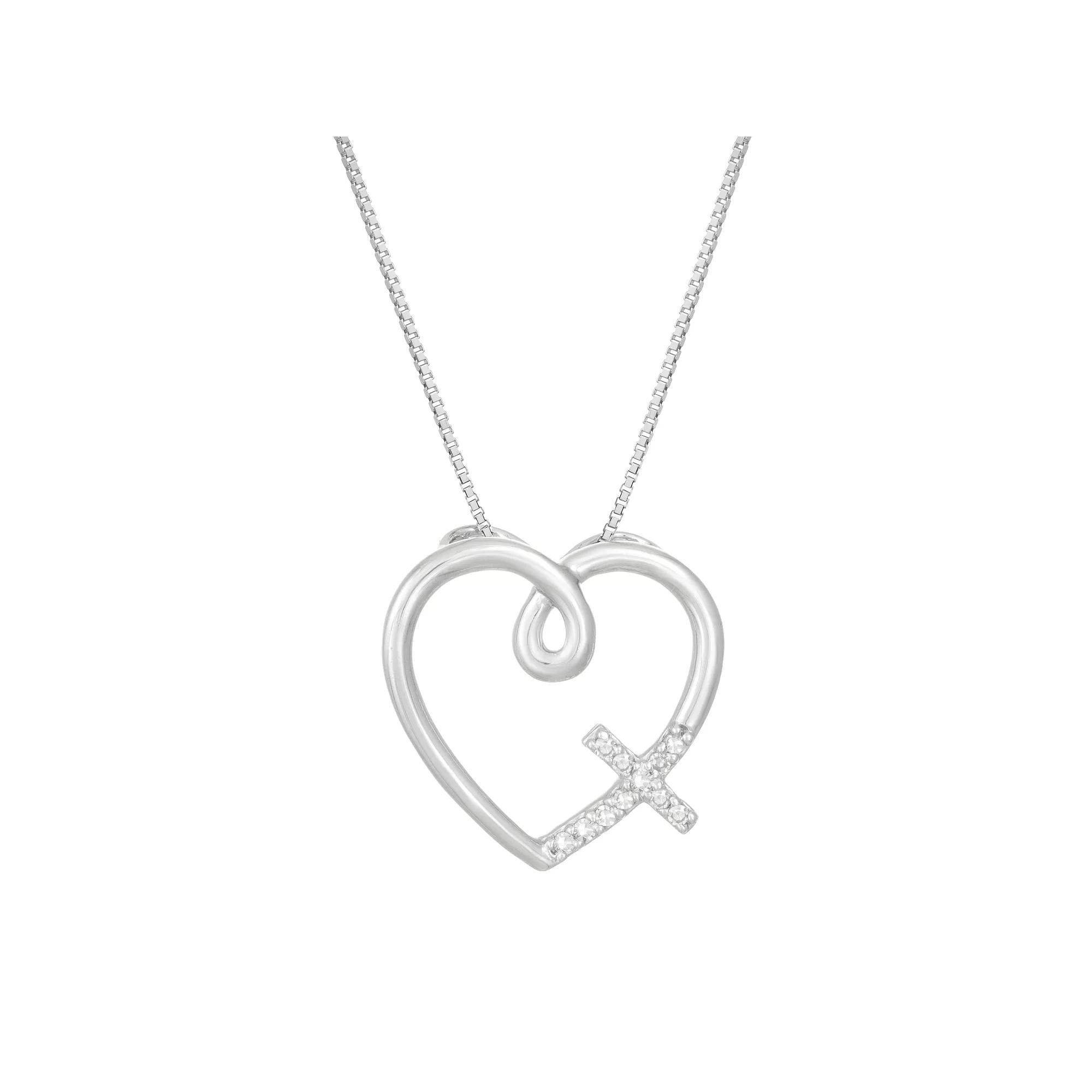 Gemminded Sterling Silver & Diamond Accent Heart Cross Pendant Necklace, Womens Product Image
