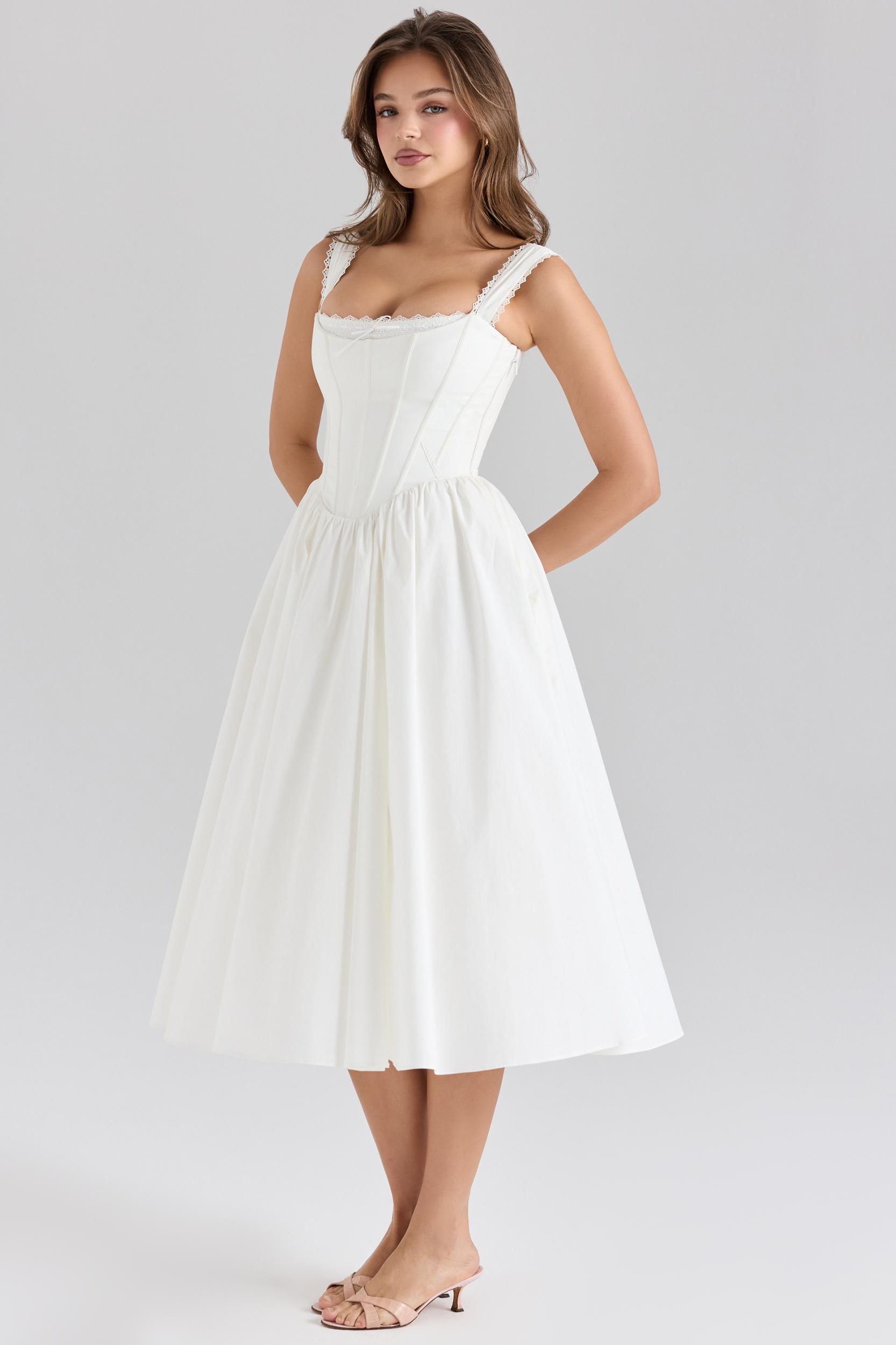 Amara  white stretch cotton corset midi dress Product Image