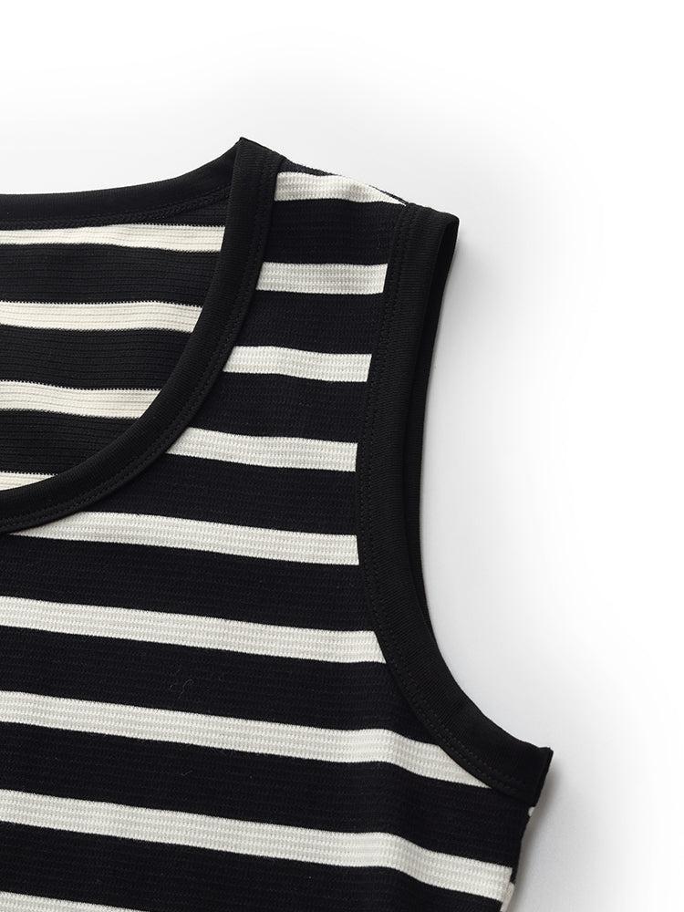 Black And White Stripe Women Knit Vest Maxi Dress Product Image