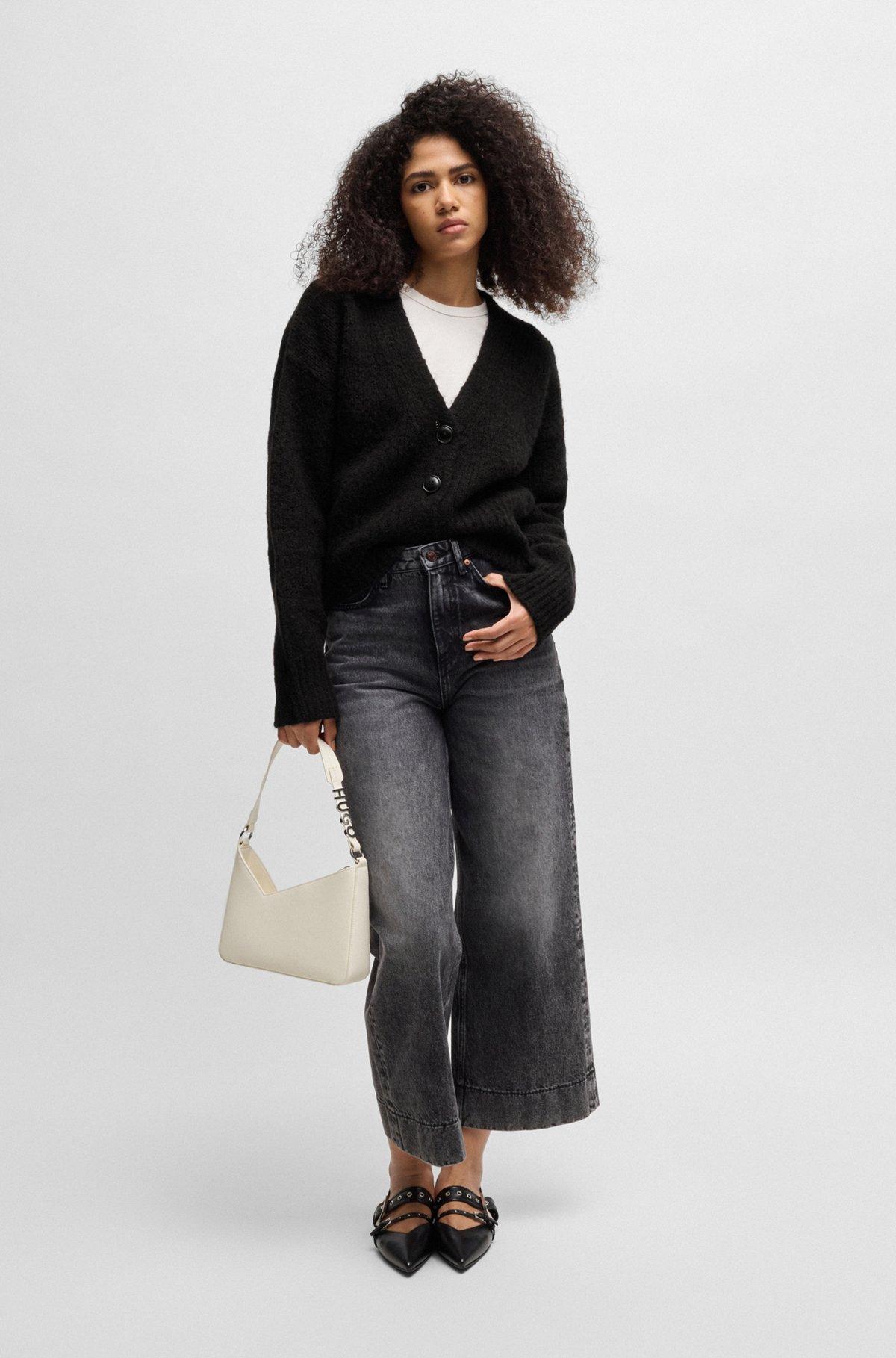 Oversize-fit cardigan with V neckline and cropped length Product Image