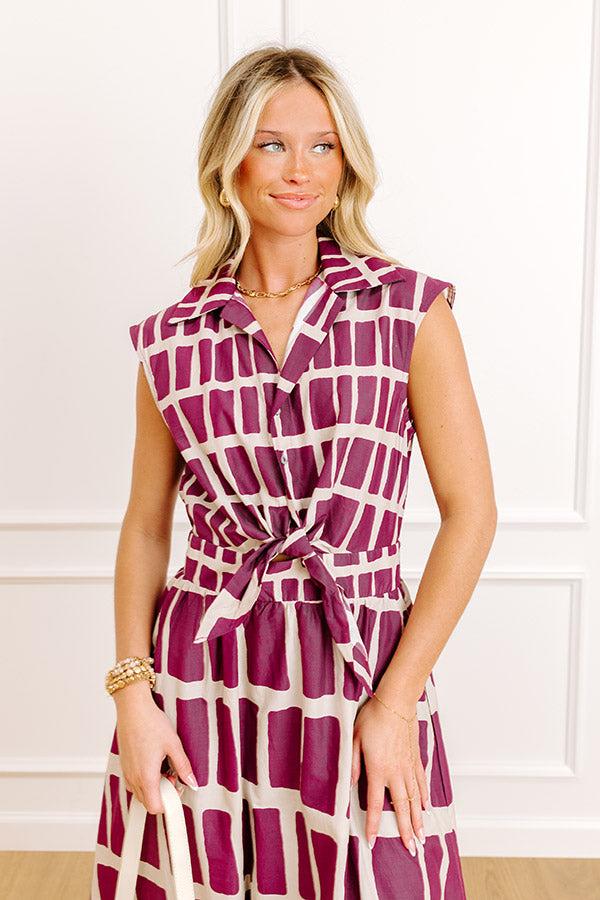 Bordeaux Sipping Front Tie Midi Dress Product Image