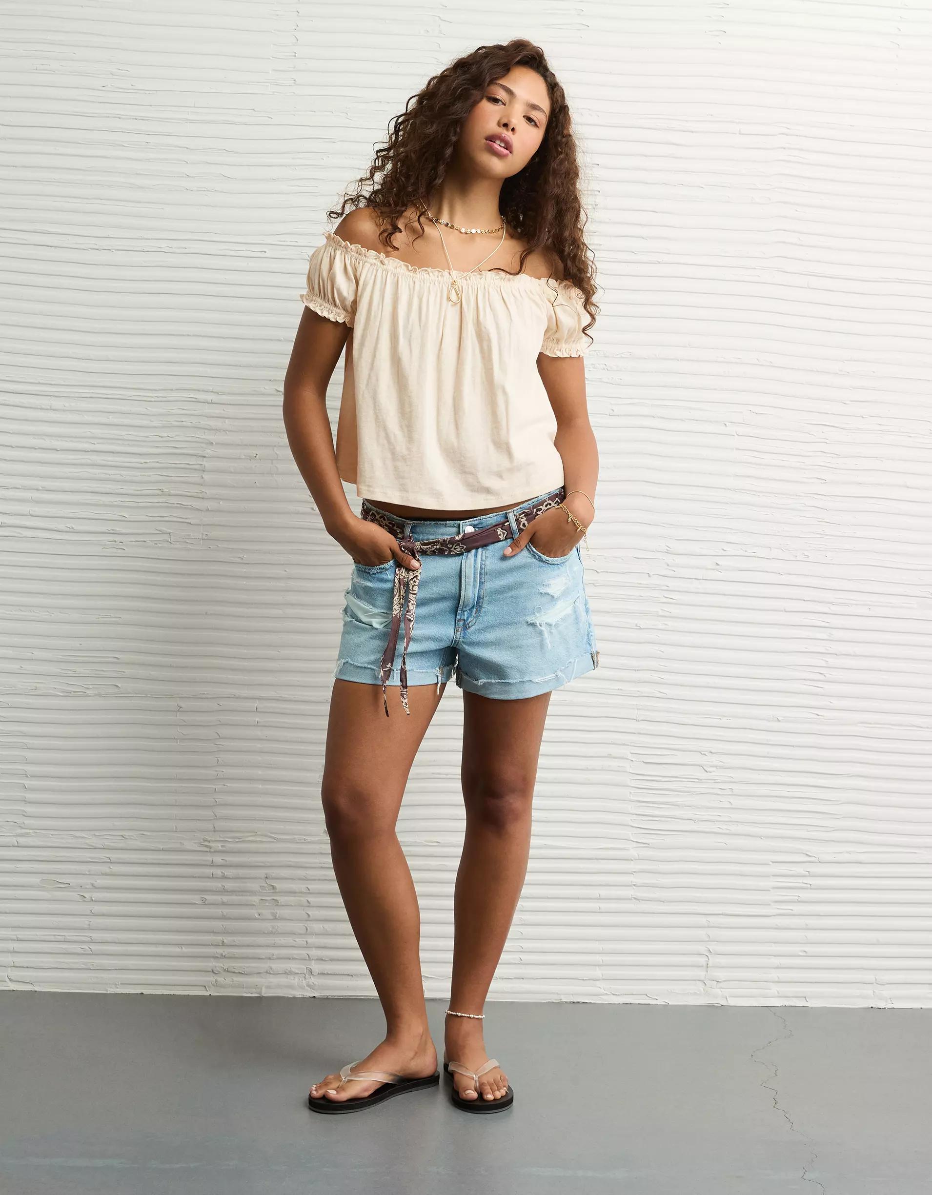 AE Sunchaser Knit Off The Shoulder Swing Top Product Image