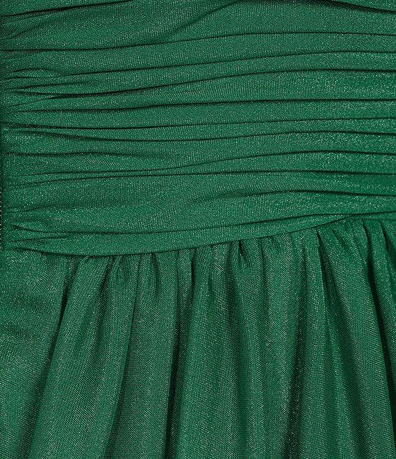 Mac Duggal Chiffon Deep V-Neck Sleeveless Ruffled Shoulder Ball Gown Product Image