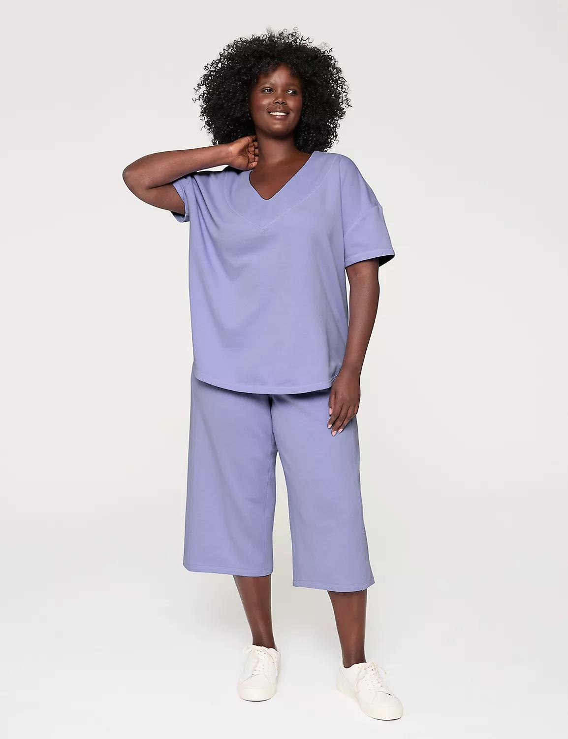 LIVI Elbow-Sleeve V-Neck French Terry Sweatshirt Product Image