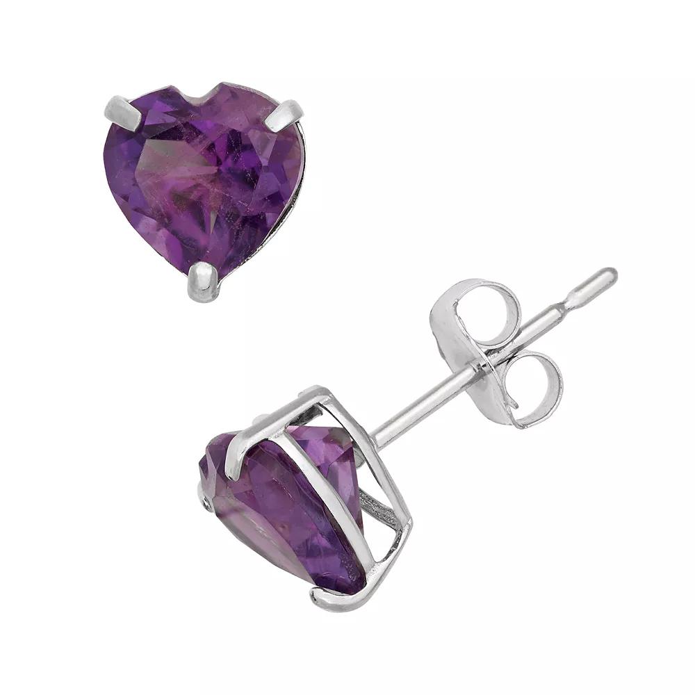 Designs by Gioelli Amethyst 10k White Gold Heart Stud Earrings, Women's, Purple Product Image